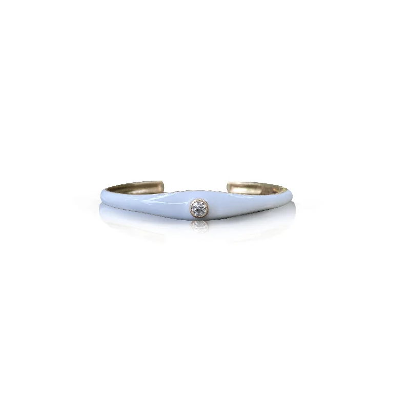 14k Yellow Gold White Enamel