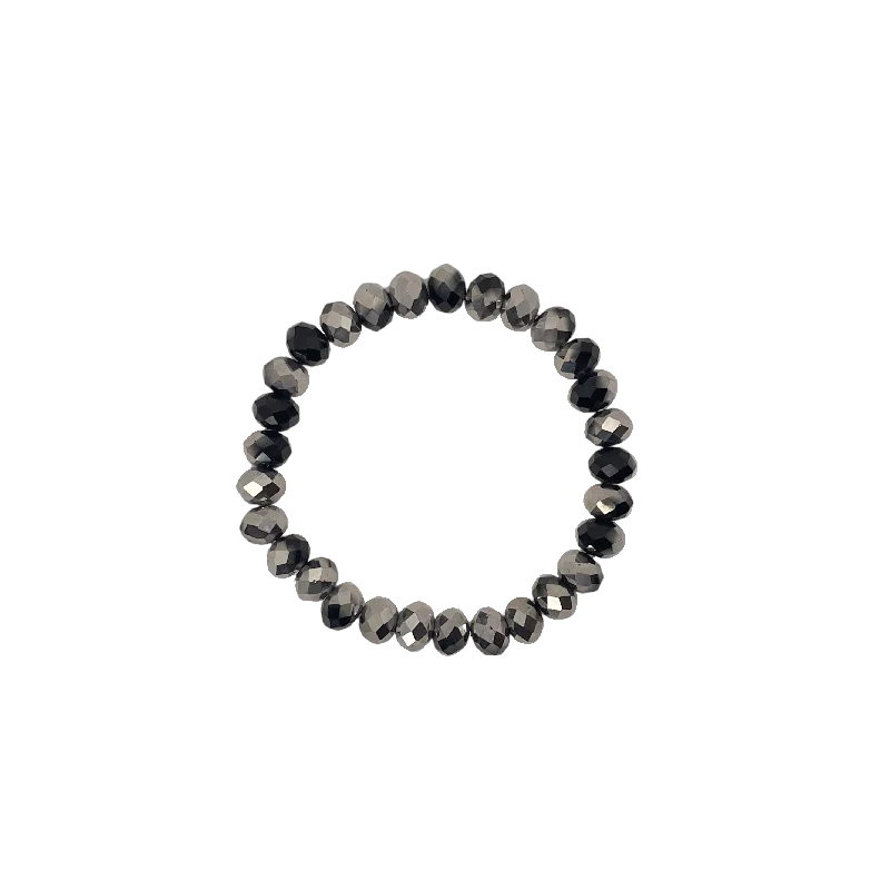 Black Silver Mix Faceted Rondelle 8mm Bracelet