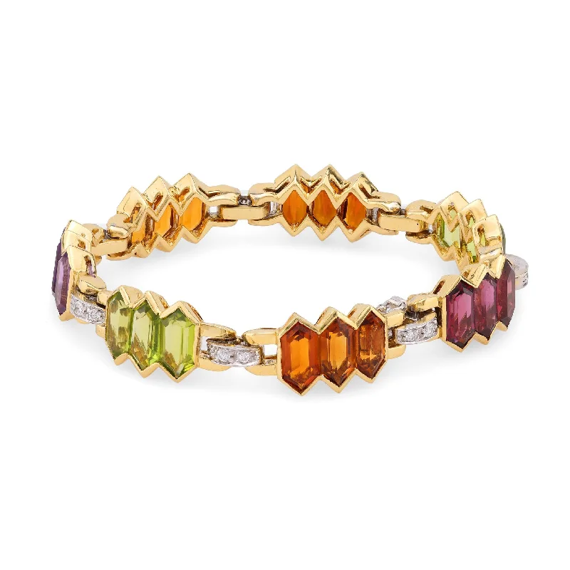 Bvlgari Gemstone & Diamond 18K Yellow and White Gold Bracelet