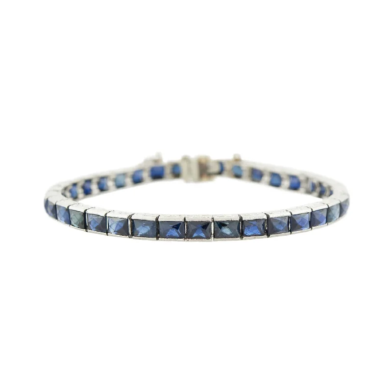 Art Deco Platinum French Cut Sapphire Line Bracelet 12ctw