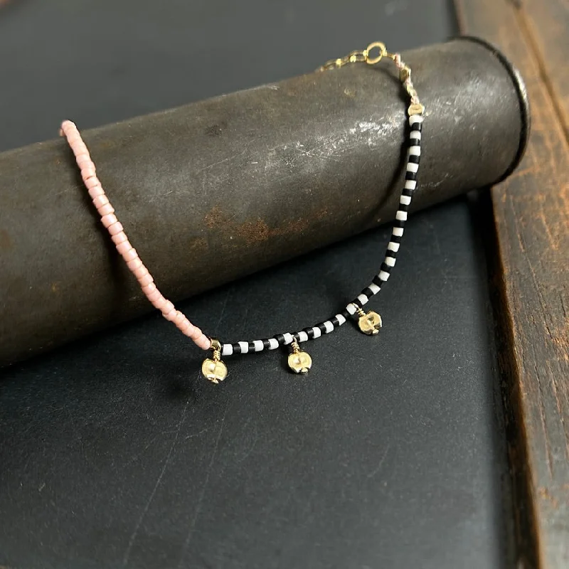 Gold Drop Pink Catapillar Bracelet