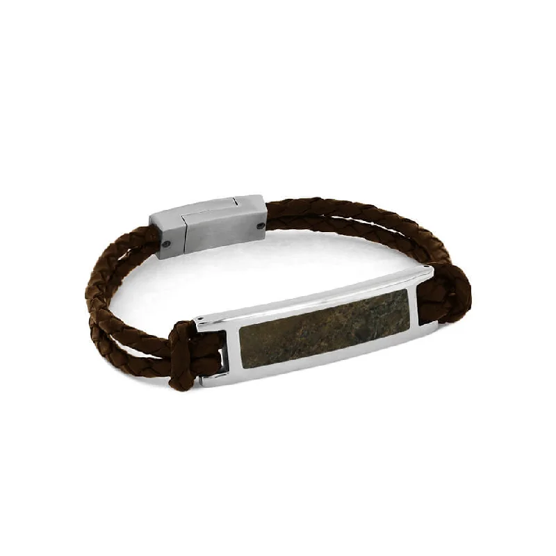 Layered Dinosaur Bone in Stainless Steel with Leather Bracelet Band