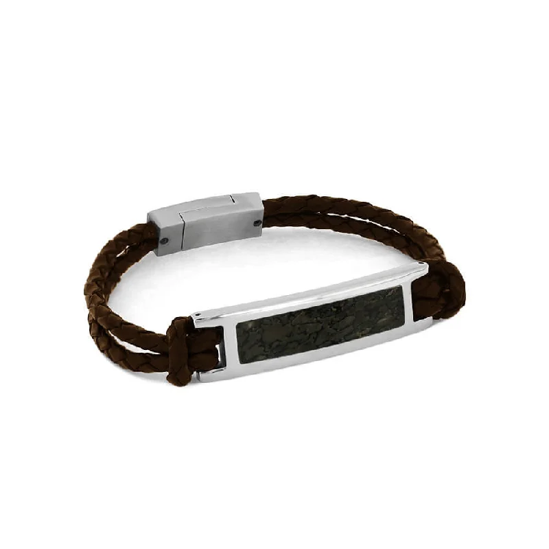 Tasteful Grey Dinosaur Bone Bracelet with Leather Band