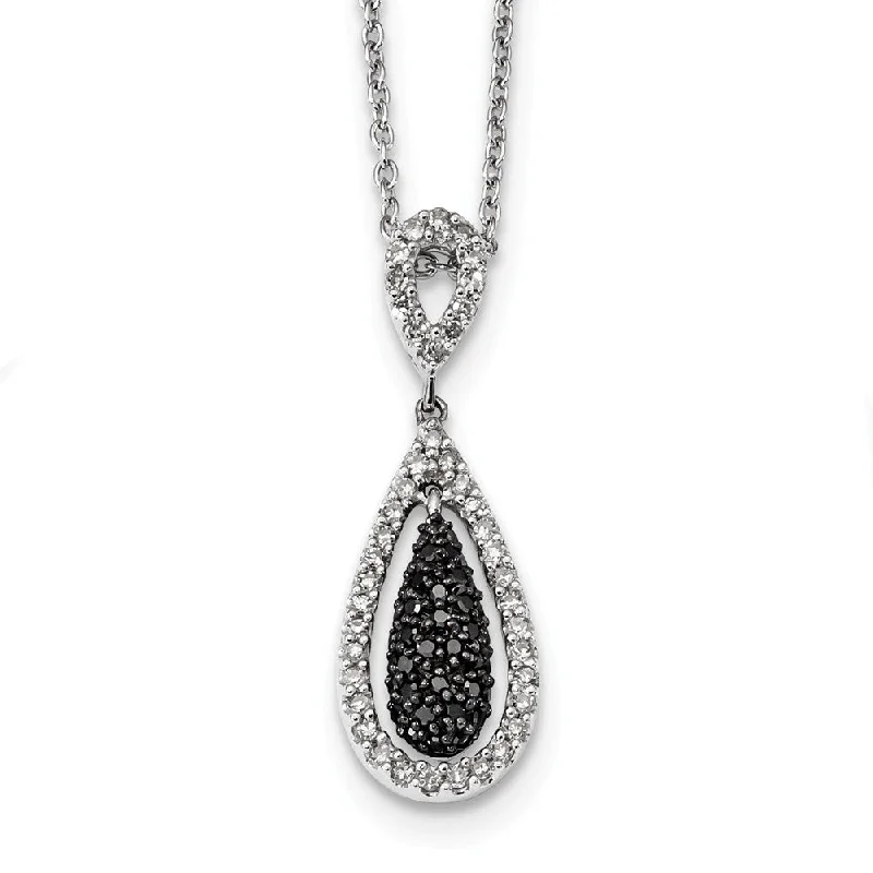 1/2 Cttw Black & White Diamond Teardrop Necklace in Sterling Silver