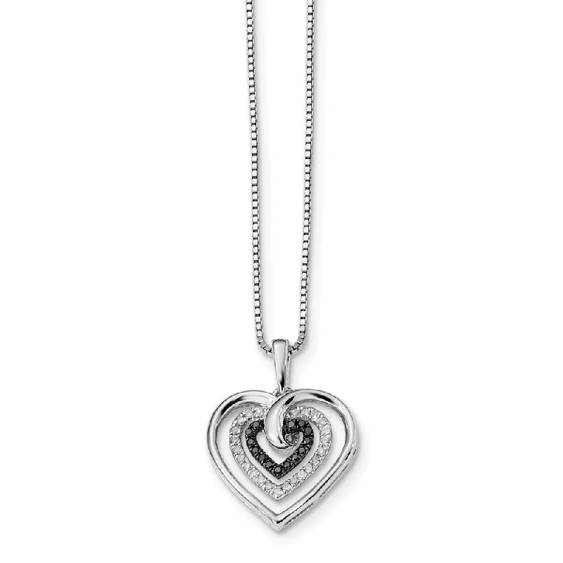 1/4 Ctw Black & White Diamond Triple Heart Necklace in Sterling Silver