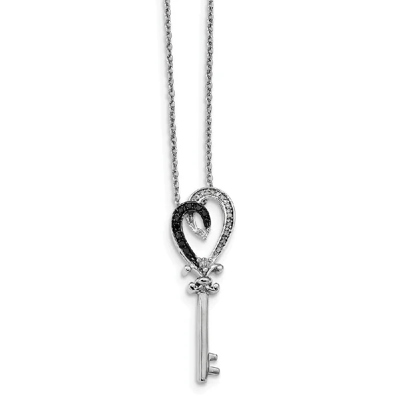 1/8 Ctw White & Black Diamond Heart Key Necklace in Sterling Silver