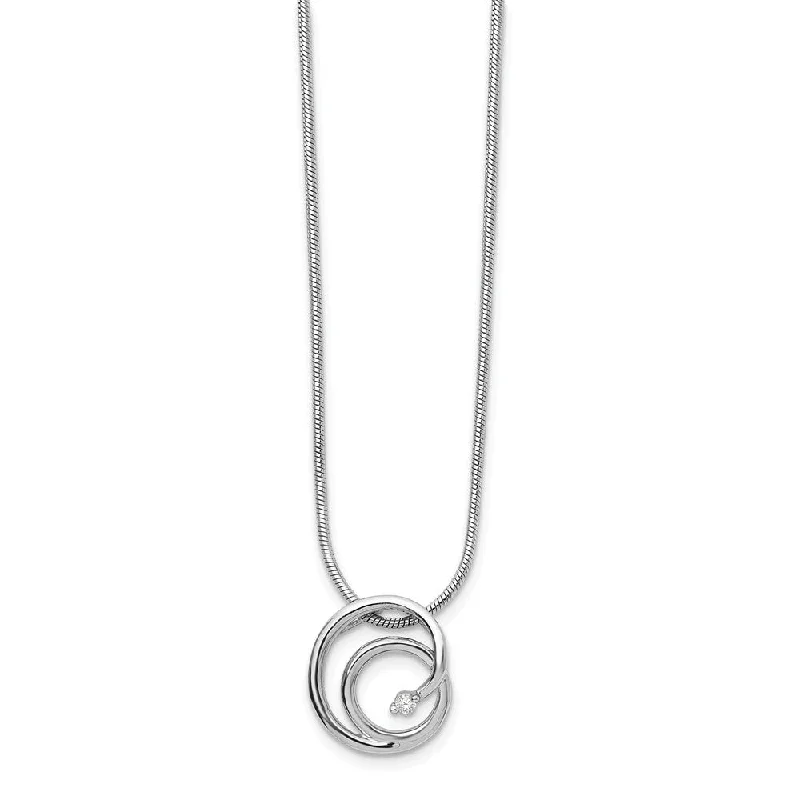 13mm Double Circle Diamond & Rhodium Plated Silver Adjustable Necklace