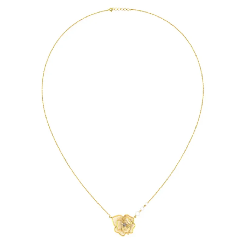 14k Gold Flower Necklace With Pearls On A Chain