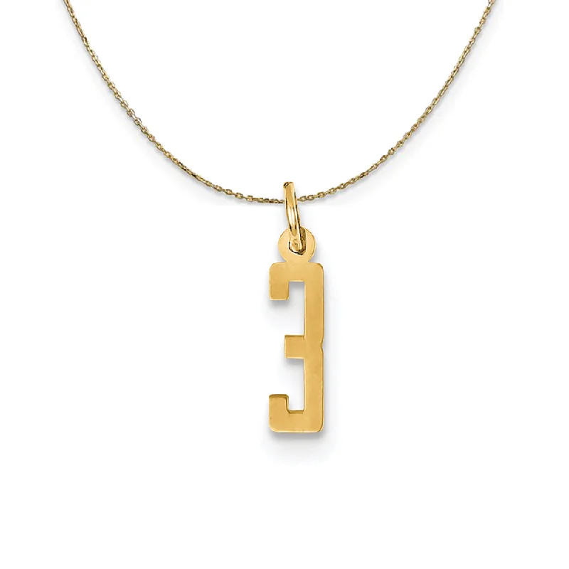 14k Yellow Gold, Alumni Small Elongated Number 3 Necklace