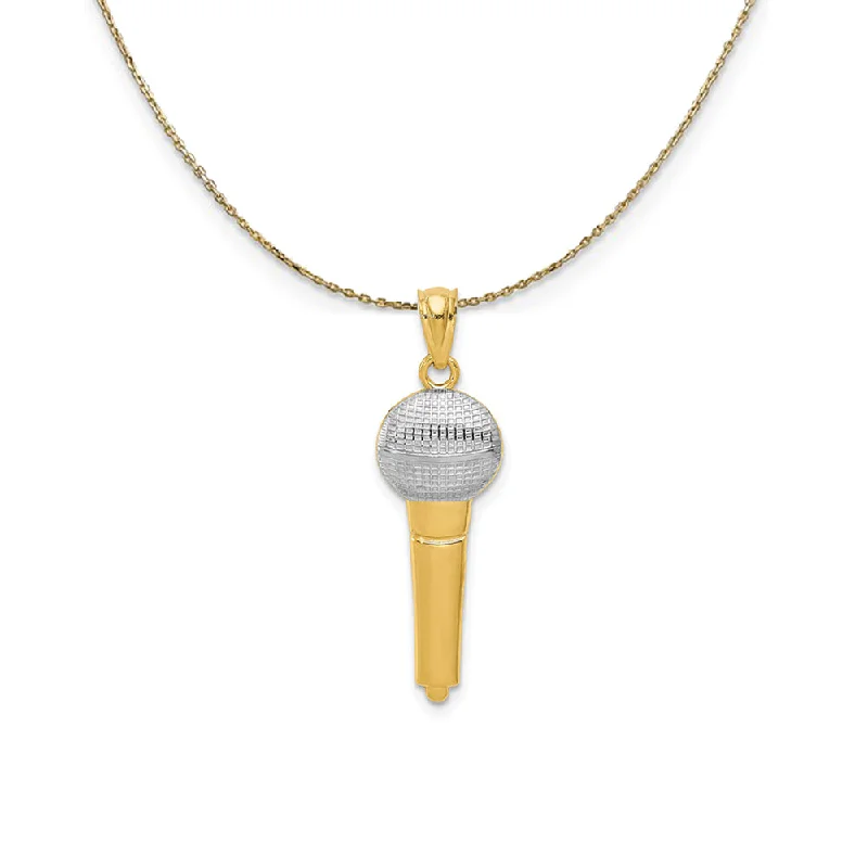 14k Yellow Gold and Rhodium Microphone Necklace