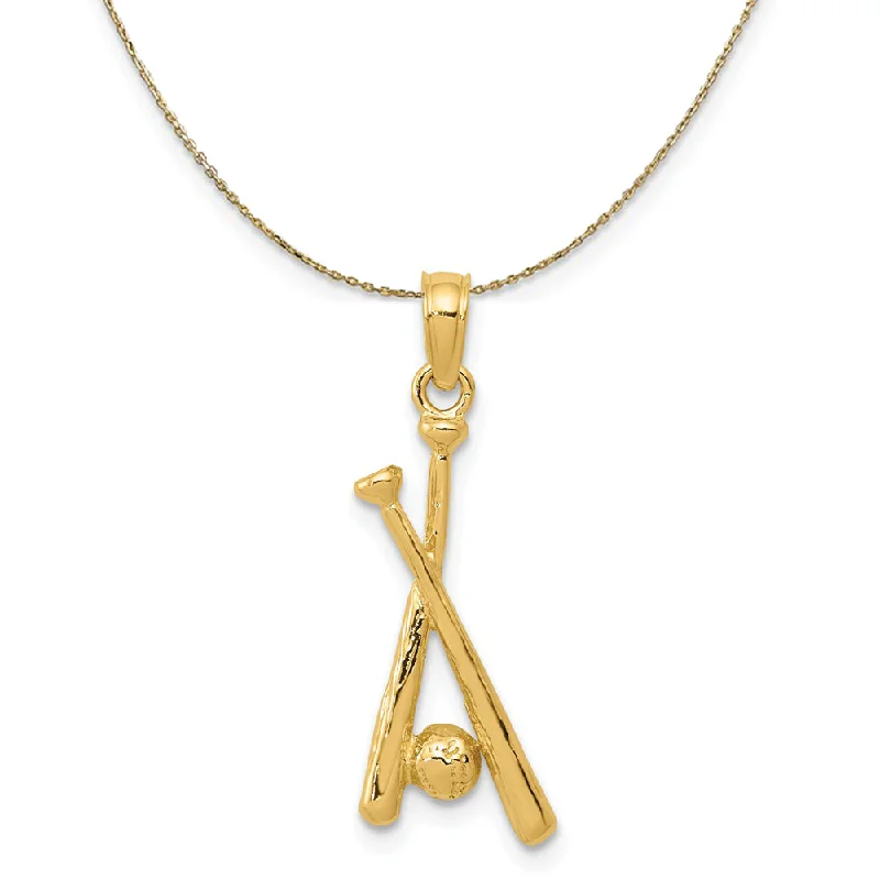 14k Yellow Gold Baseball Bats and Ball Necklace