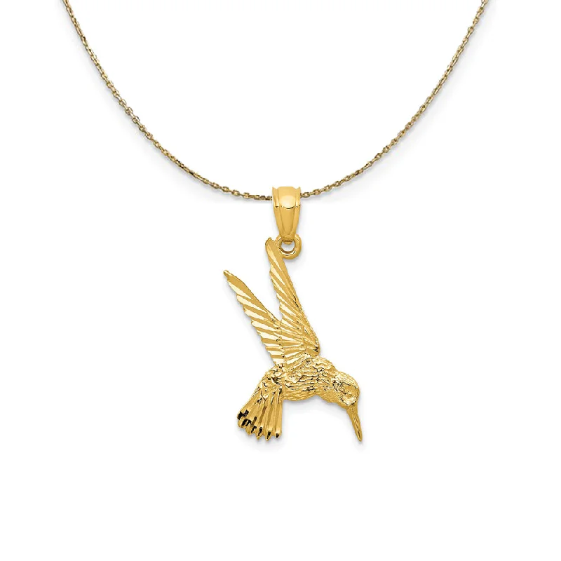 14k Yellow Gold Diamond Cut Hummingbird Necklace