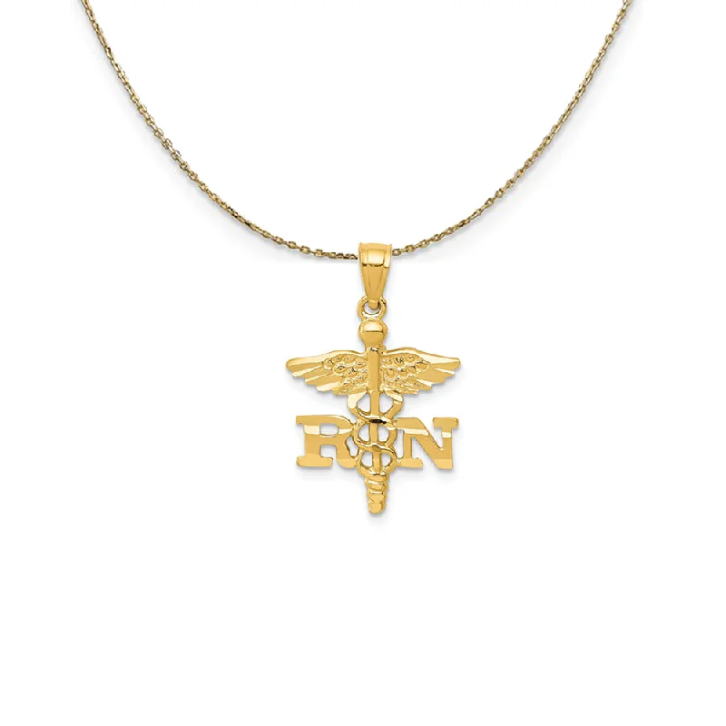 14k Yellow Gold Diamond-Cut RN Nurse Necklace