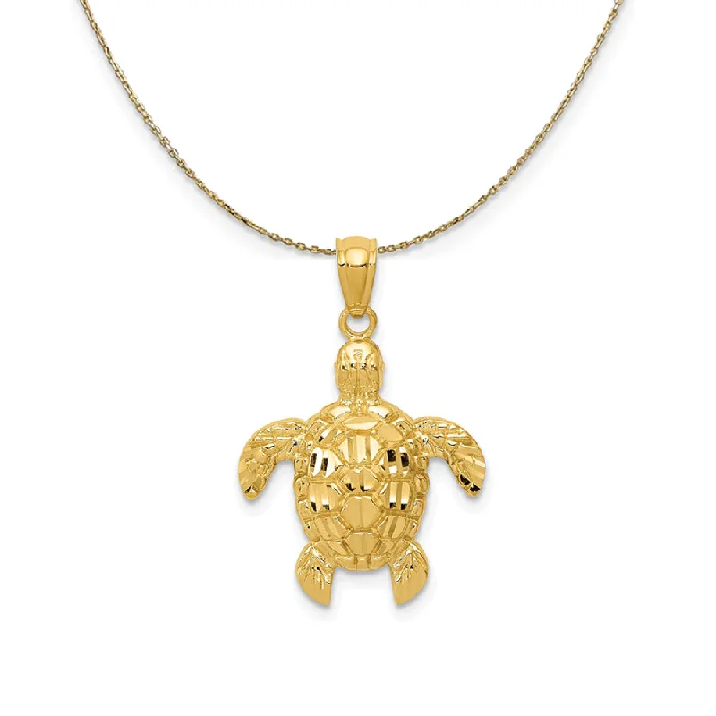 14k Yellow Gold Diamond-Cut Sea Turtle (24mm) Necklace