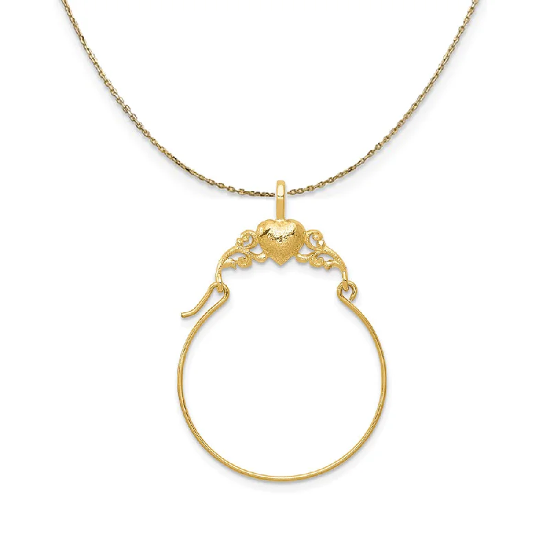 14k Yellow Gold Hammered Heart Charm Holder Necklace