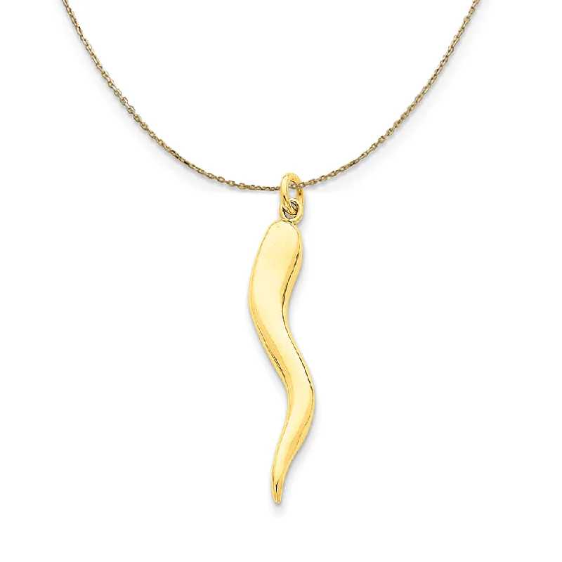 14k Yellow Gold Solid Large Italian Horn (5 x 40mm) Necklace