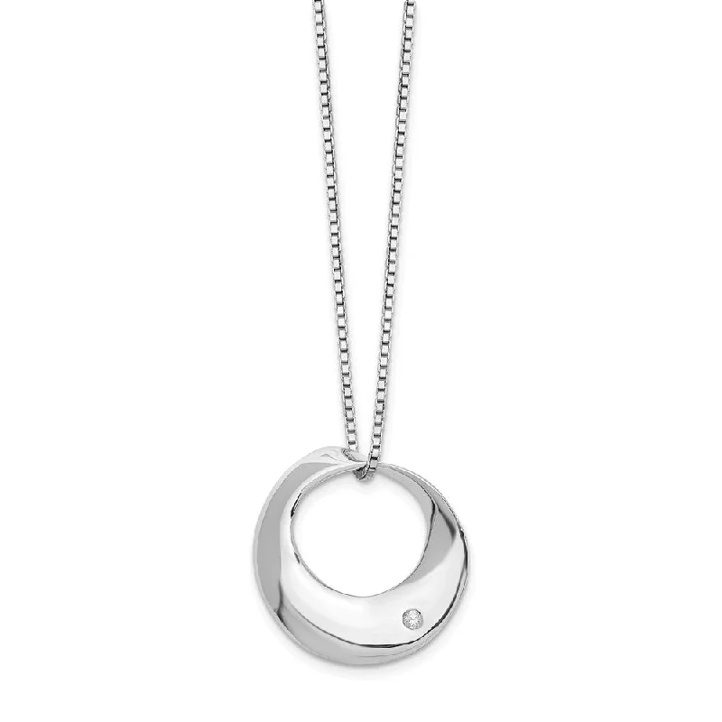 20mm Twisted Circle Diamond Adj. Necklace in Rhodium Plated Silver