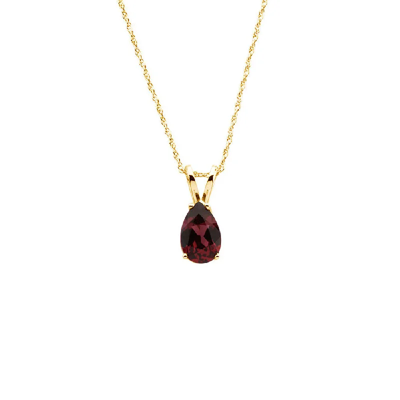 8 x 5mm Rhodolite Garnet Teardrop Necklace in 14k Yellow Gold, 18 Inch