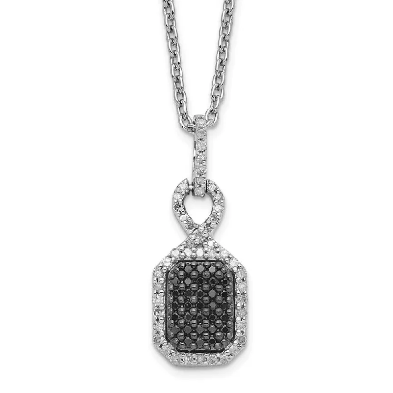 Black & White Diamond Small Rectangle Necklace in Sterling Silver