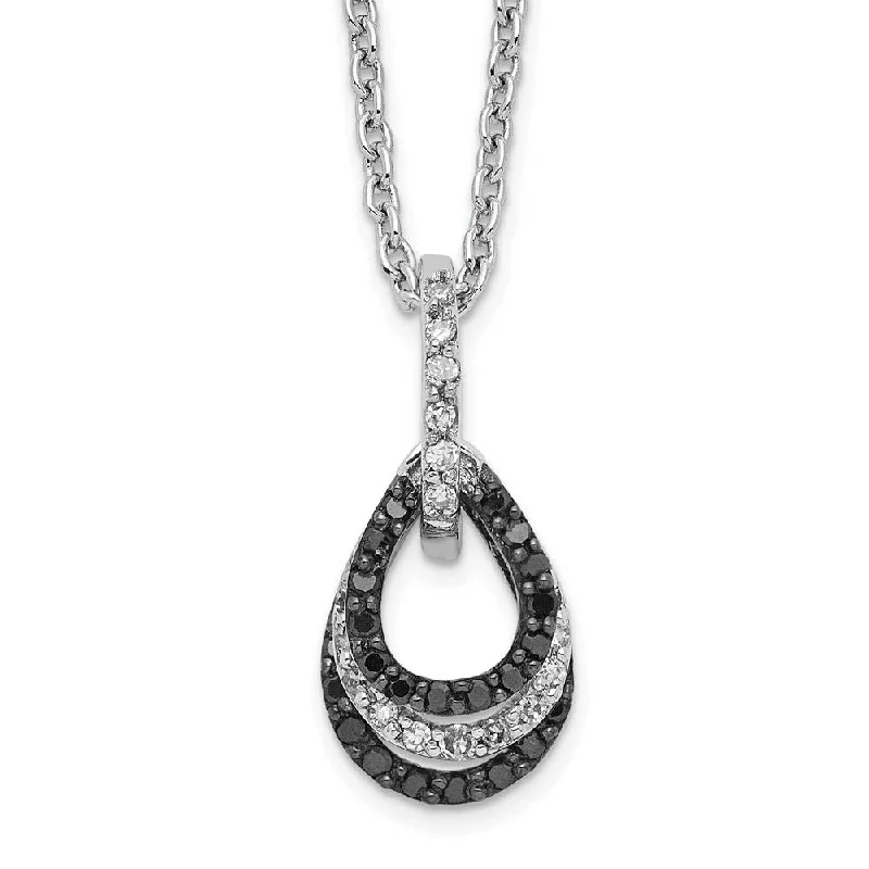 Black & White Diamond Tiny Triple Teardrop Necklace in Sterling Silver