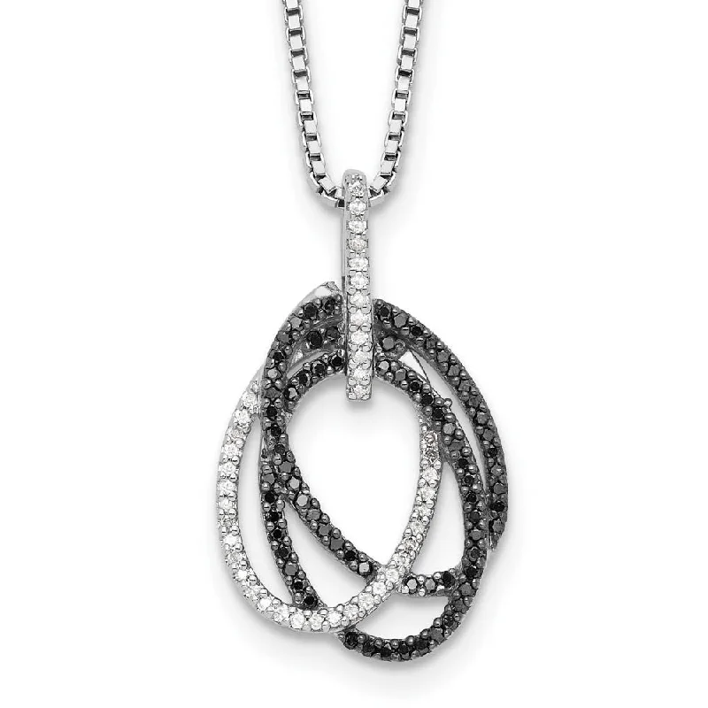 Black & White Diamond Triple Oval Necklace in Sterling Silver