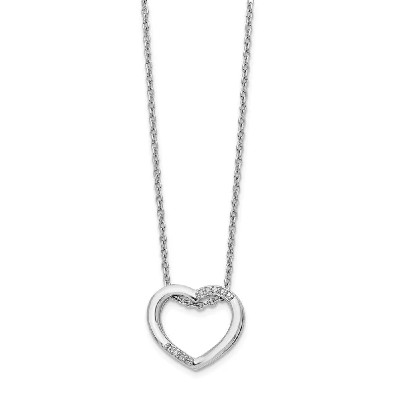 Diamond 15mm Heart Necklace in Rhodium Plated Silver, 18-20 Inch