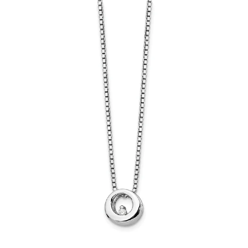 Diamond Accent 9mm Circle Necklace, Rhodium Plated Silver, 18-20 Inch