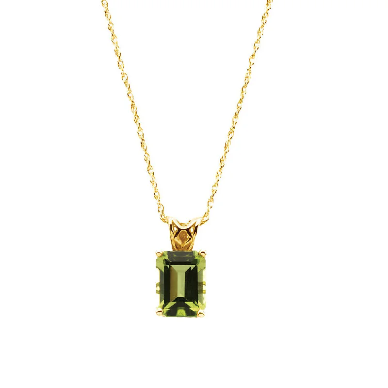 Emerald/Octagon-Cut Peridot Necklace in 14k Yellow Gold, 18 Inch