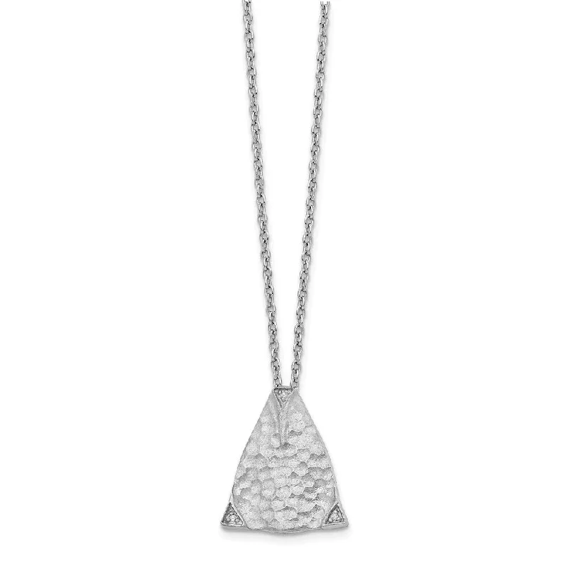 Hammered Triangle Diamond Necklace, Rhodium Plated Silver, 18-20 Inch