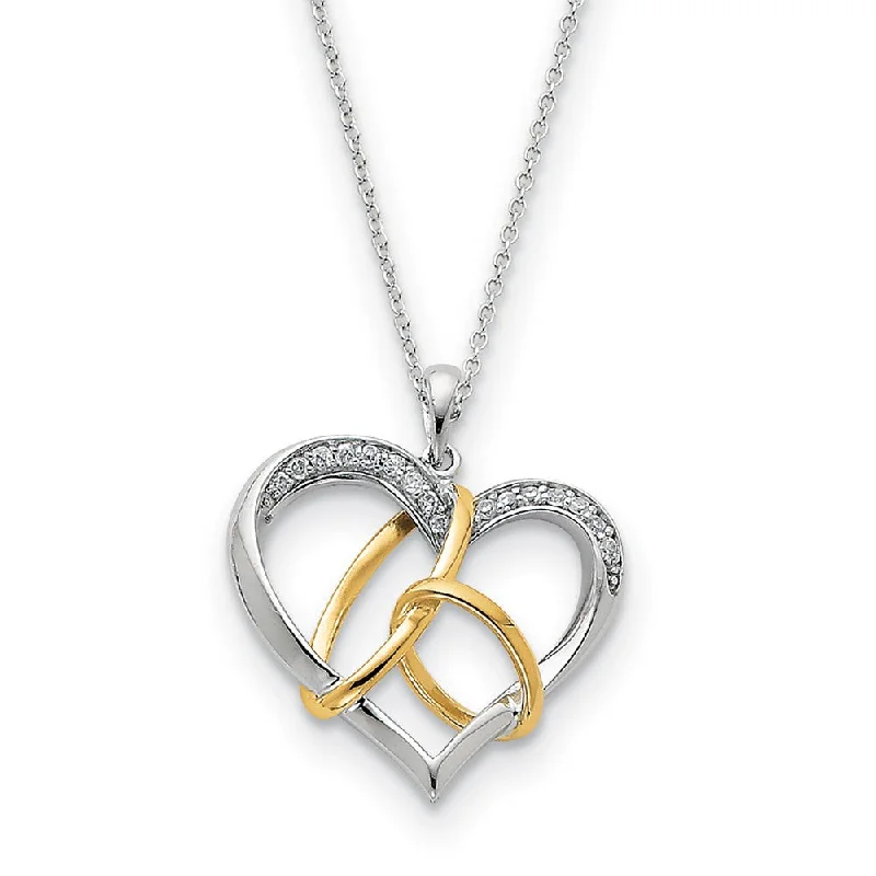 Rhodium & Gold Tone Plated Sterling & CZ To Have & To Hold Necklace