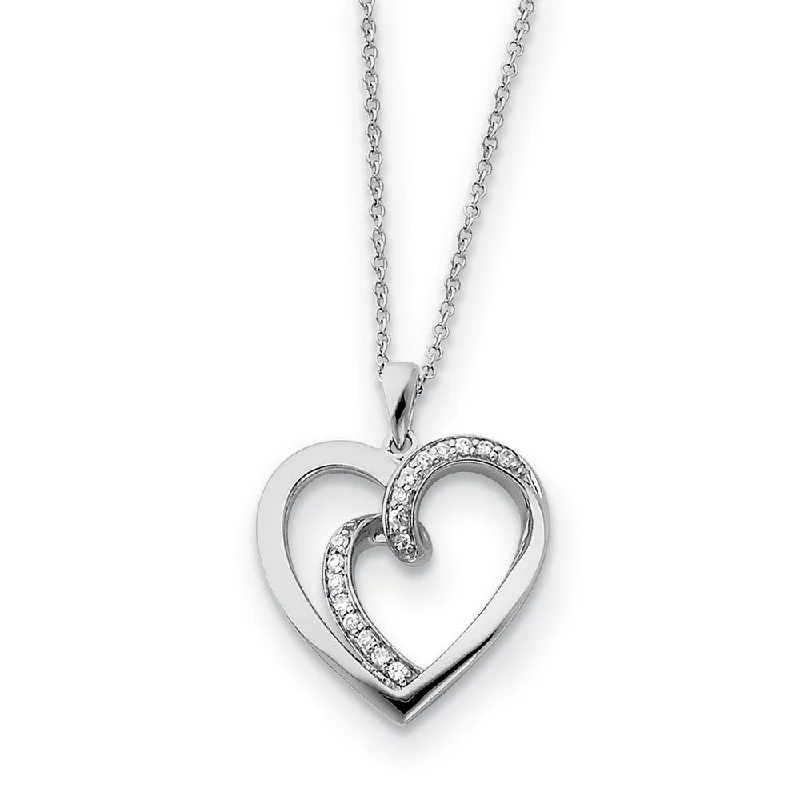 Rhodium Plated Sterling Silver & CZ Soul Mate Heart Necklace, 18 Inch