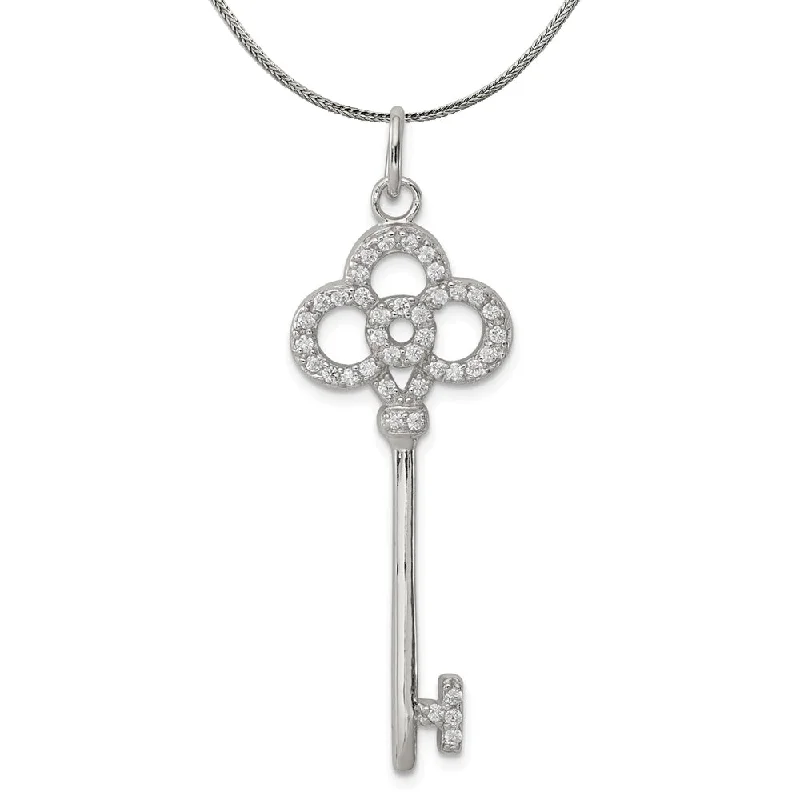 Sterling Silver and Cubic Zirconia Key Pendant Necklace