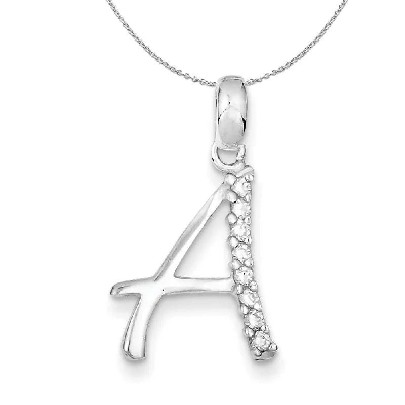 Sterling Silver and CZ, Lauren Collection, Initial A Necklace