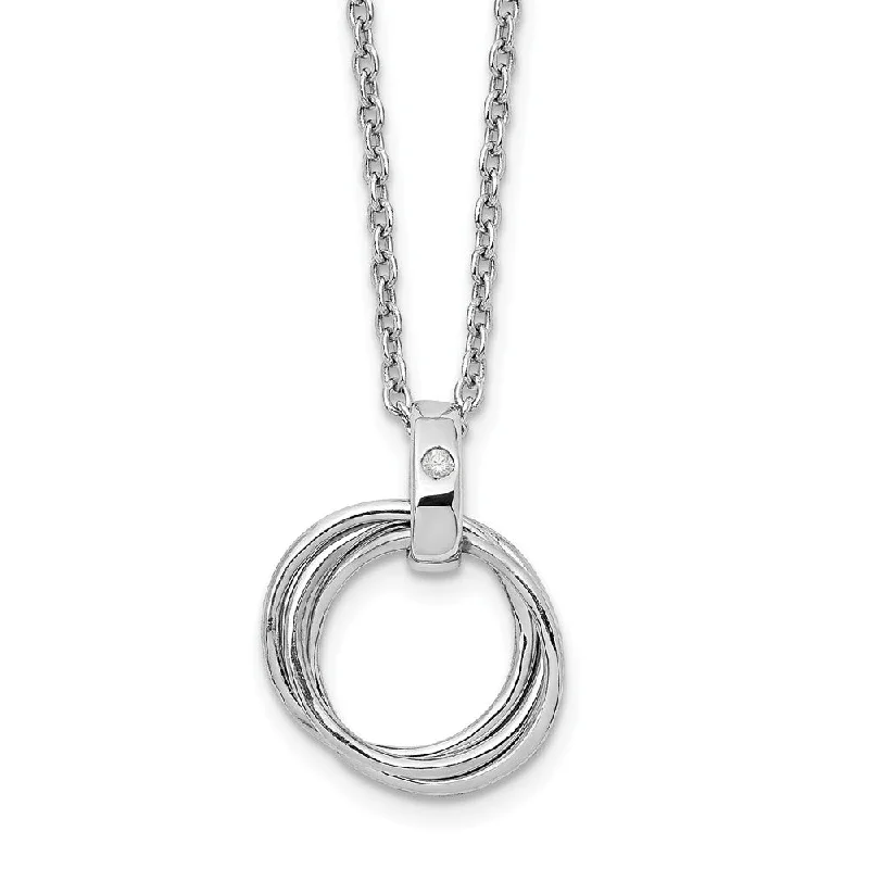 Triple Ring Diamond Necklace in Rhodium Plated Silver, 18-20 Inch