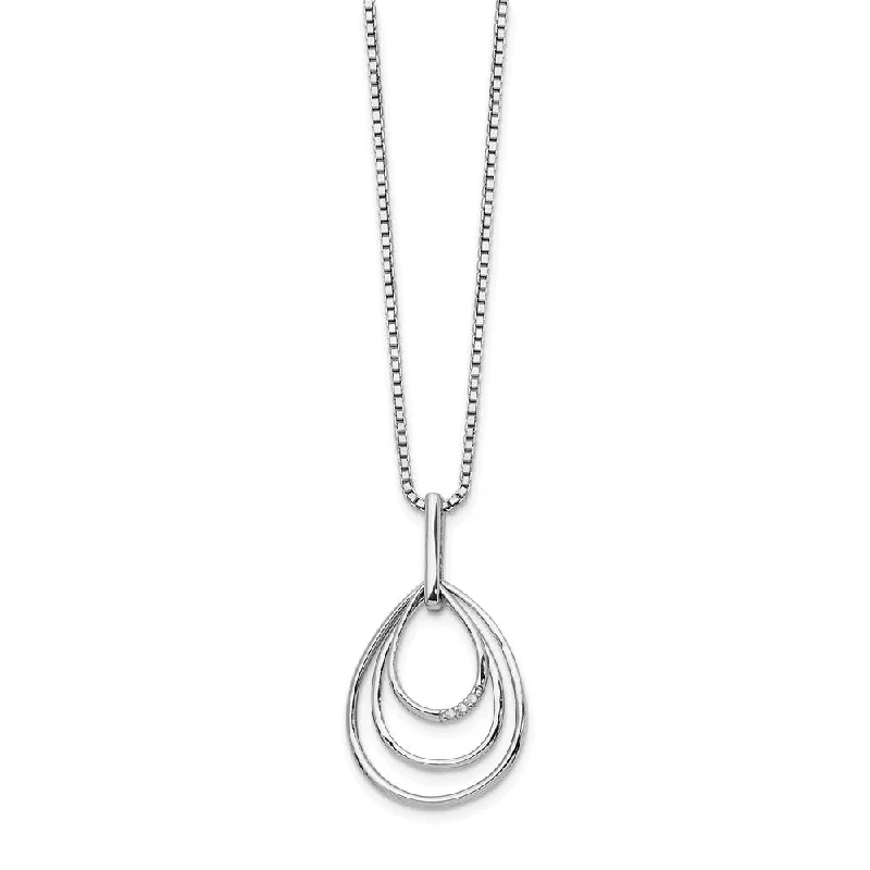 Triple Teardrop Diamond Necklace in Rhodium Plated Silver, 18-20 Inch