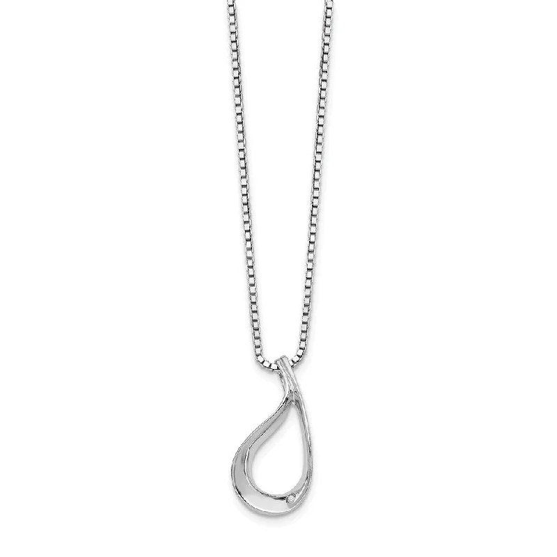 Twisted Teardrop Diamond Necklace in Rhodium Plated Silver, 18-20 Inch