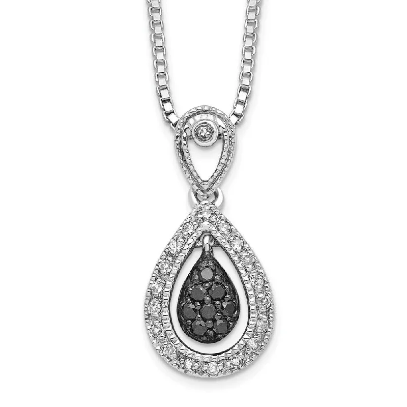 White & Black Diamond Teardrop Necklace in Sterling Silver