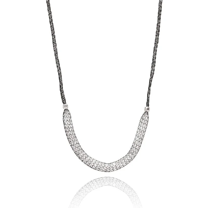 Silver 925 Black Rhodium Plated Mesh Necklace Filled with CZ - ITN00024BLK