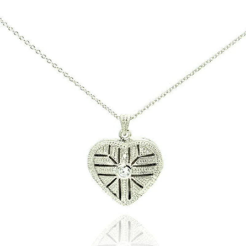 Silver 925 Rhodium Plated Heart Locket Necklace - STP00274