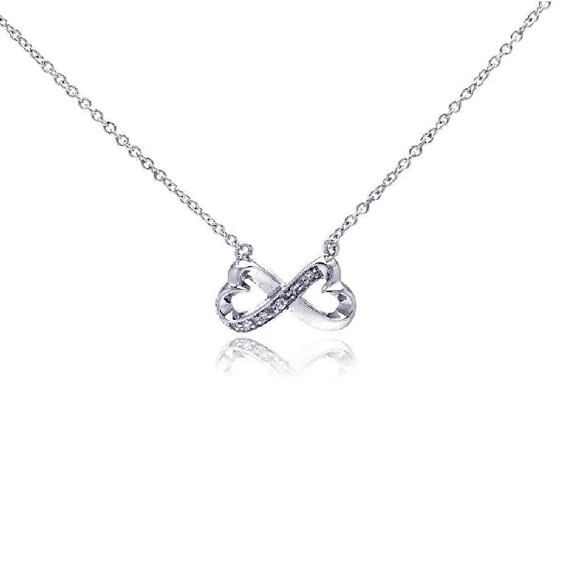 Silver 925 Clear CZ Rhodium Plated Bowtie Pendant Necklace - STP00170