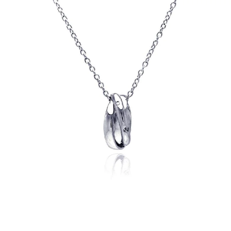 Silver 925 Clear CZ Rhodium Plated Fancy Cut Pendant Necklace - STP00348