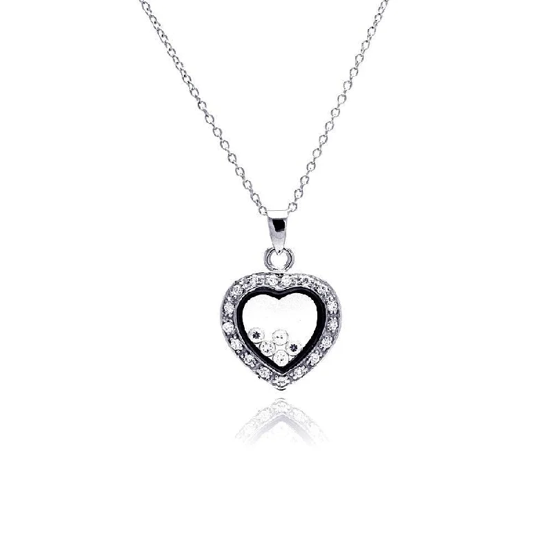 Silver 925 Clear CZ Rhodium Plated Heart CZ Accent Pendant Necklace - STP00094