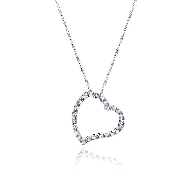 Silver 925 Clear CZ Rhodium Plated Heart Design Pendant Necklace - STP00005