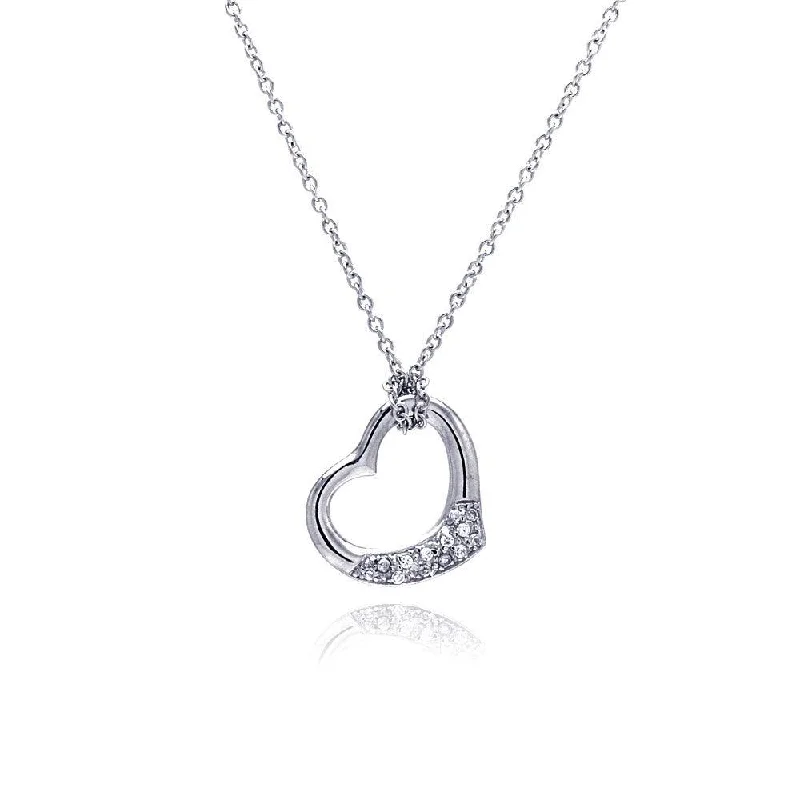 Silver 925 Clear CZ Rhodium Plated Heart Pendant Necklace - STP00161