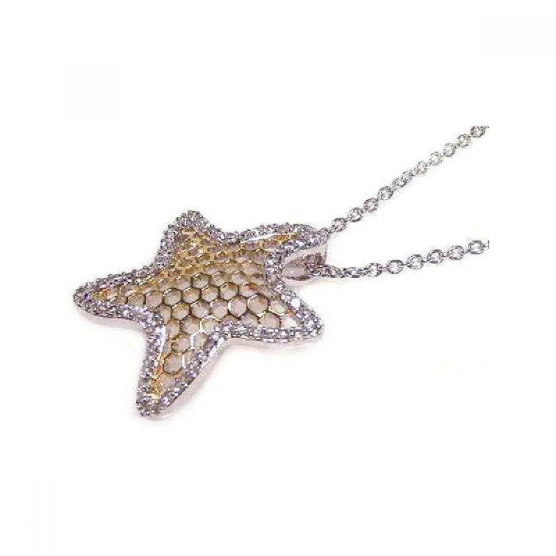 Silver 925 Clear CZ Rhodium Plated Multi Hole Star Pendant Necklace - STP00377