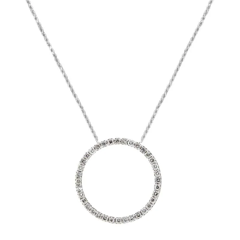 Silver 925 Clear CZ Rhodium Plated Open Circle Necklace 27mm - STP00418