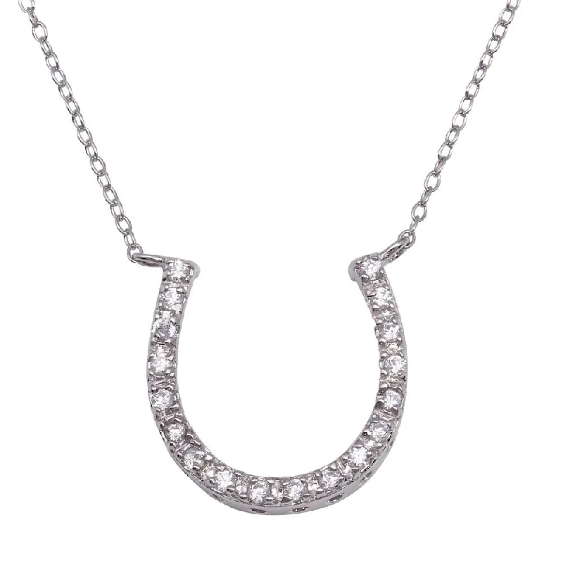 Silver 925 Clear CZ Rhodium Plated Horse Shoe Necklace - STP00027