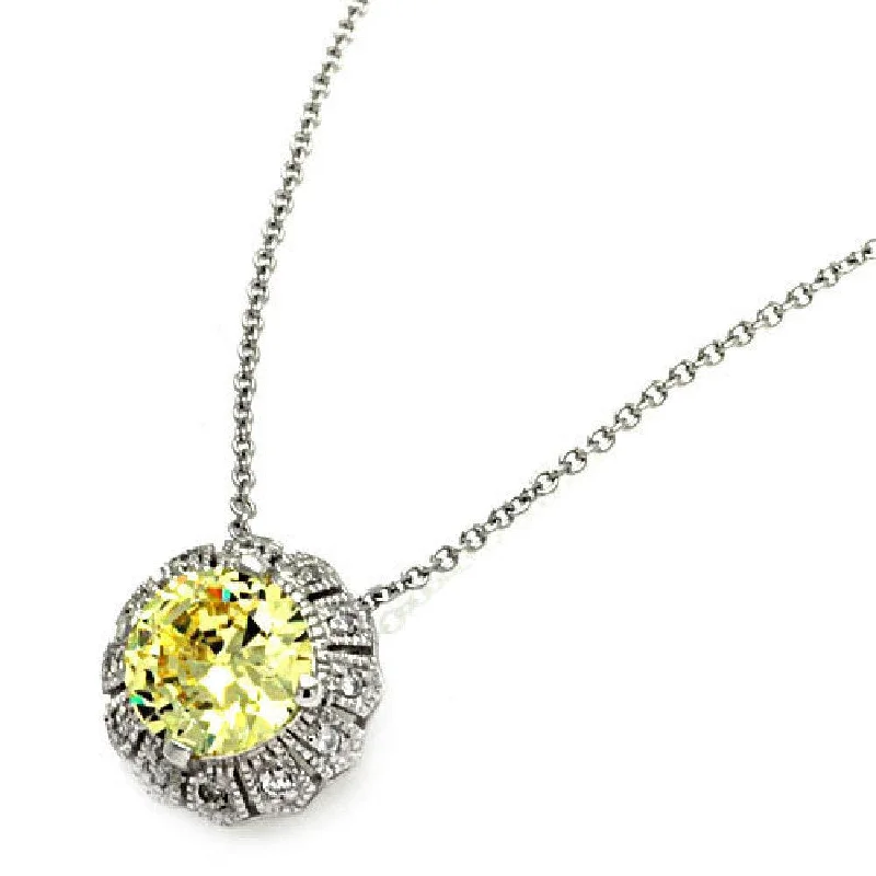 Silver 925 CLR-Yellow CZ Rhodium Plated Solo Pendant Necklace - STP00100