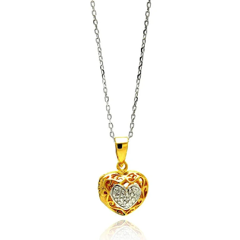 Silver 925 Gold Plated Heart CZ Necklace - BGP00558