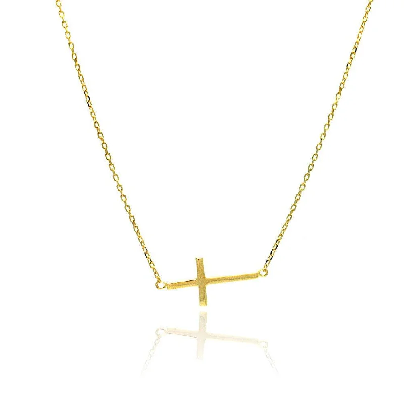 Silver 925 Gold Plated Sideways Cross Necklace - BGP00493